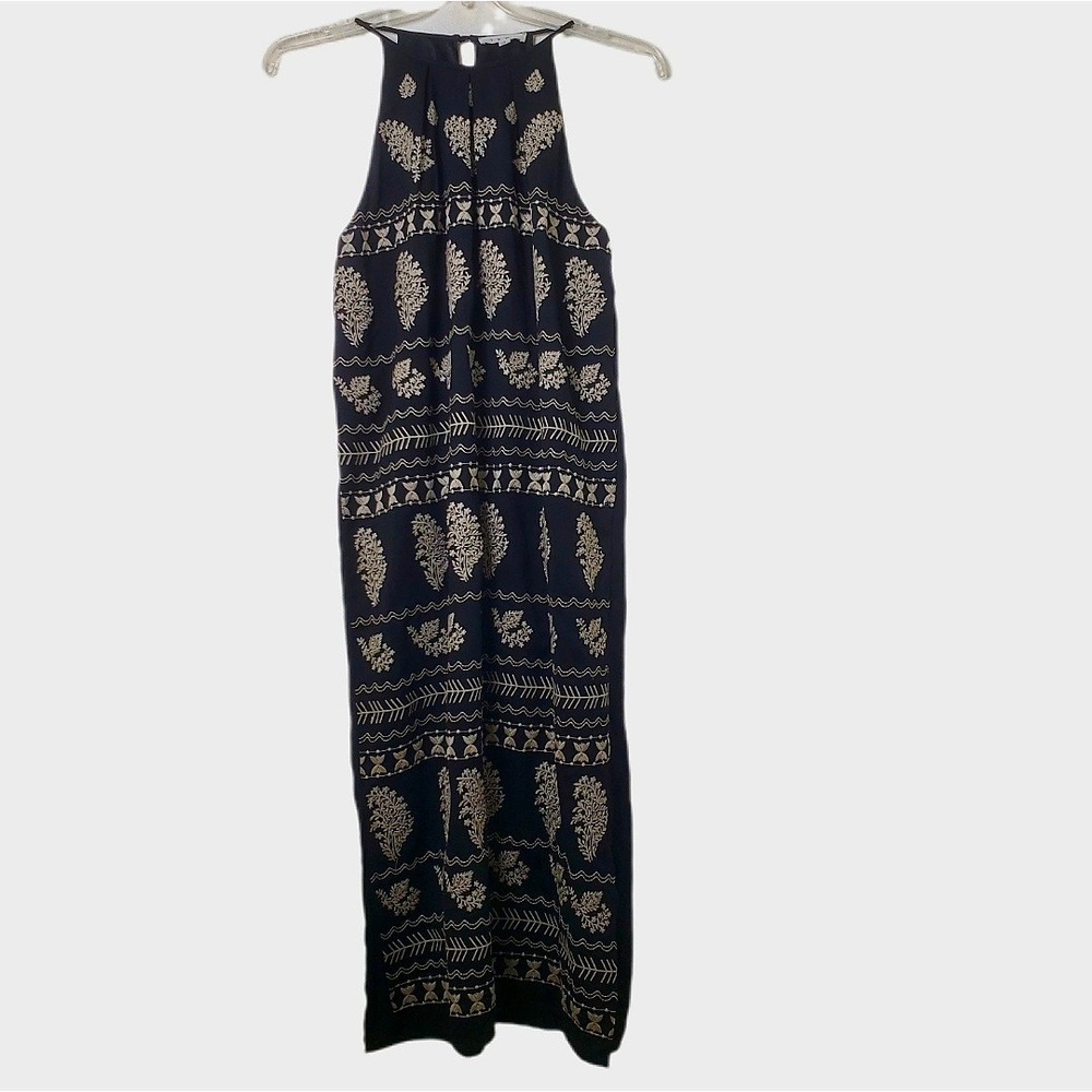 THML Black Embroidered Halter Maxi Dress Boho Floral Sleeveless Size Small
